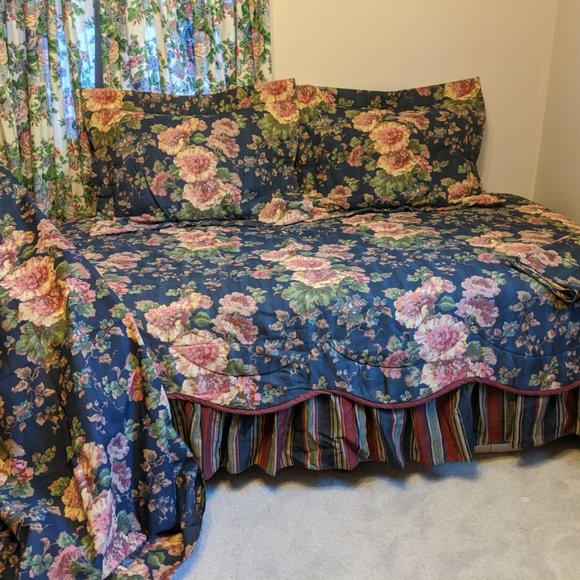 Bedspread Shams Curtains Valance Floral 